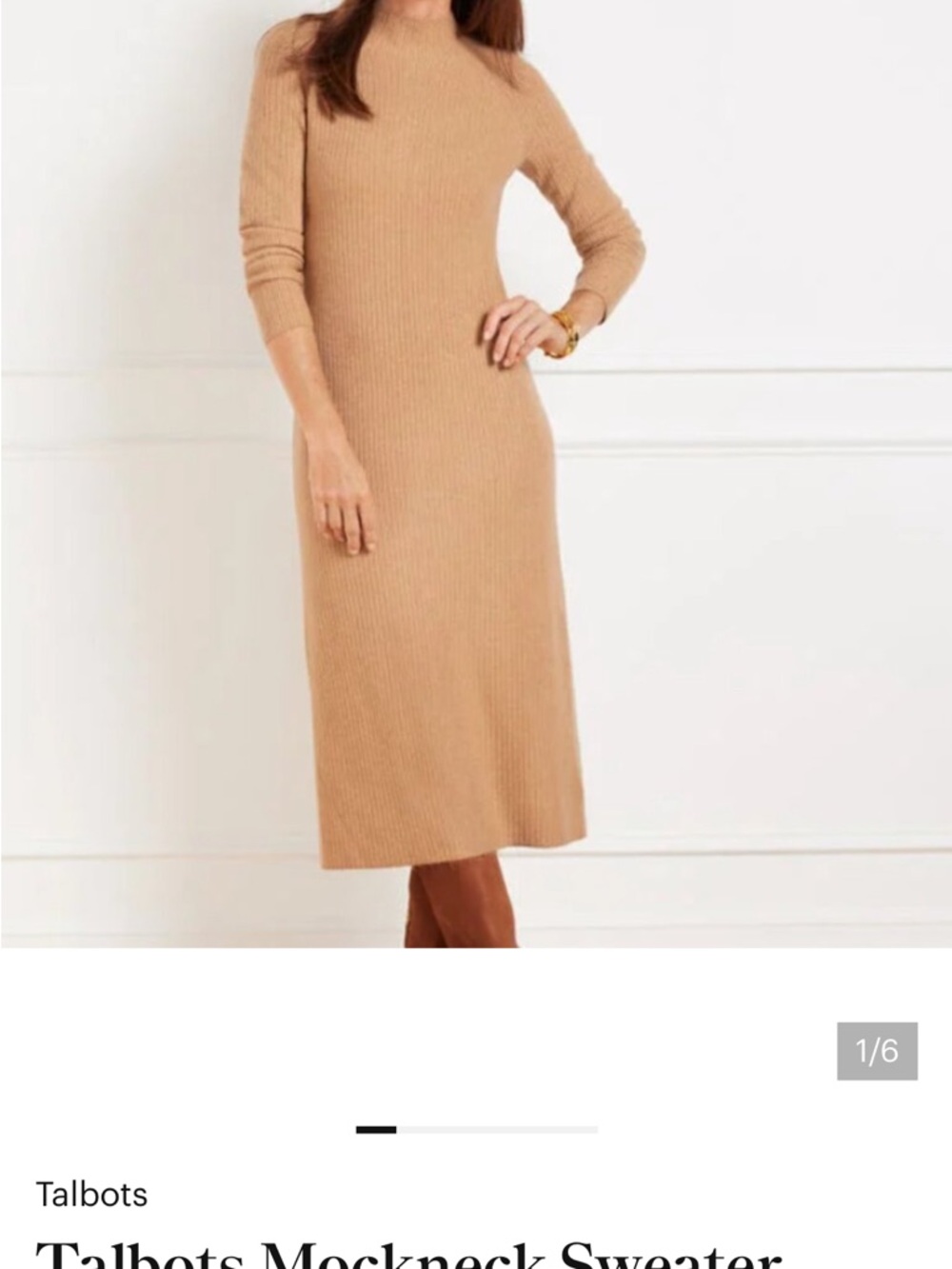 Talbots Warm Brown Long Sleeve Knit lightweight Sweater Dress